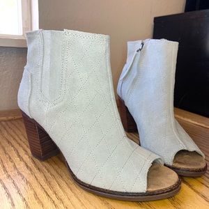 TOMS Majorca Quilted Suede Peeptoe Heeled Bootie